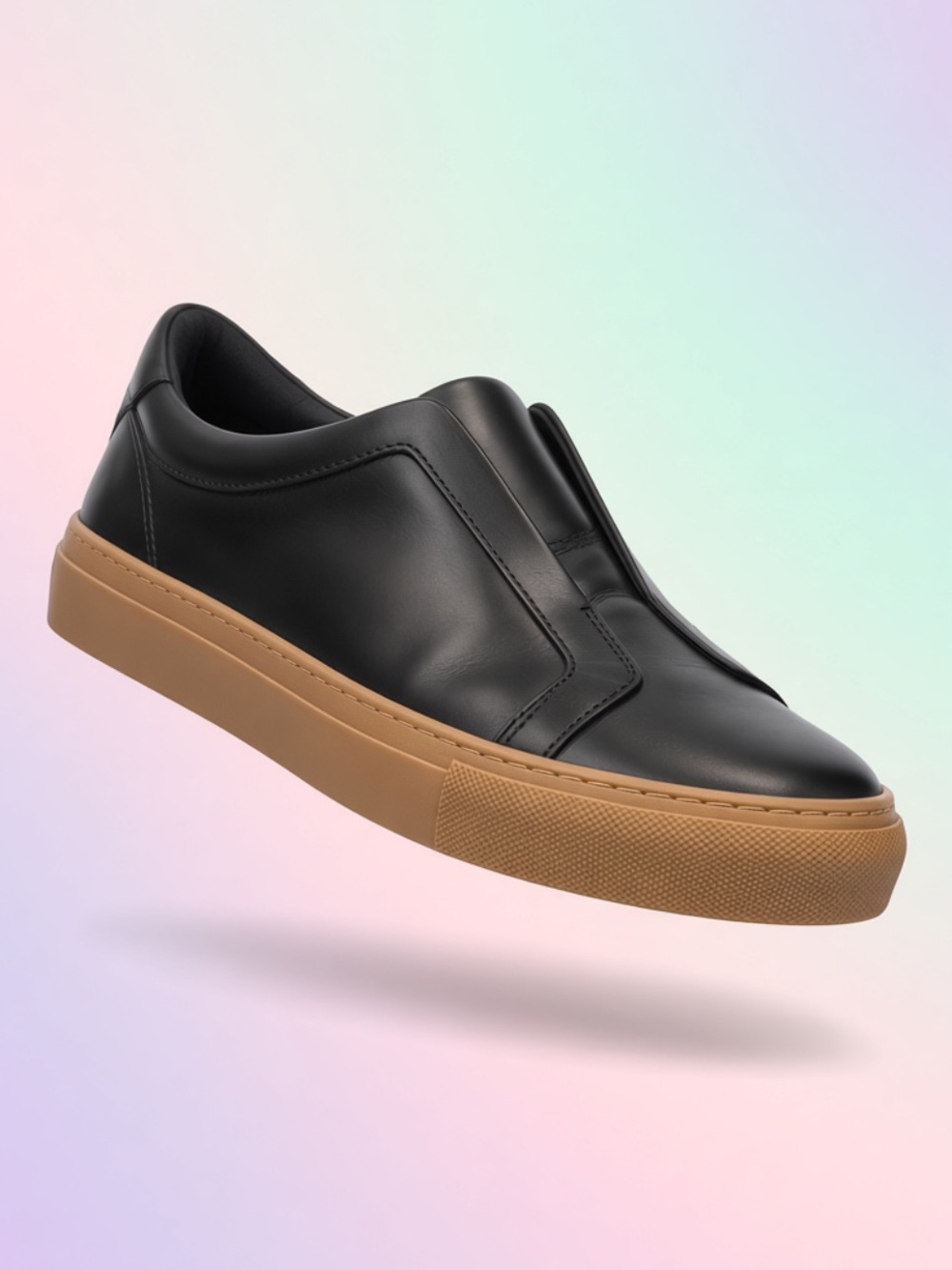 Matt Bernson Black Leather Slip-On Sneakers with Brown/Gold Sole